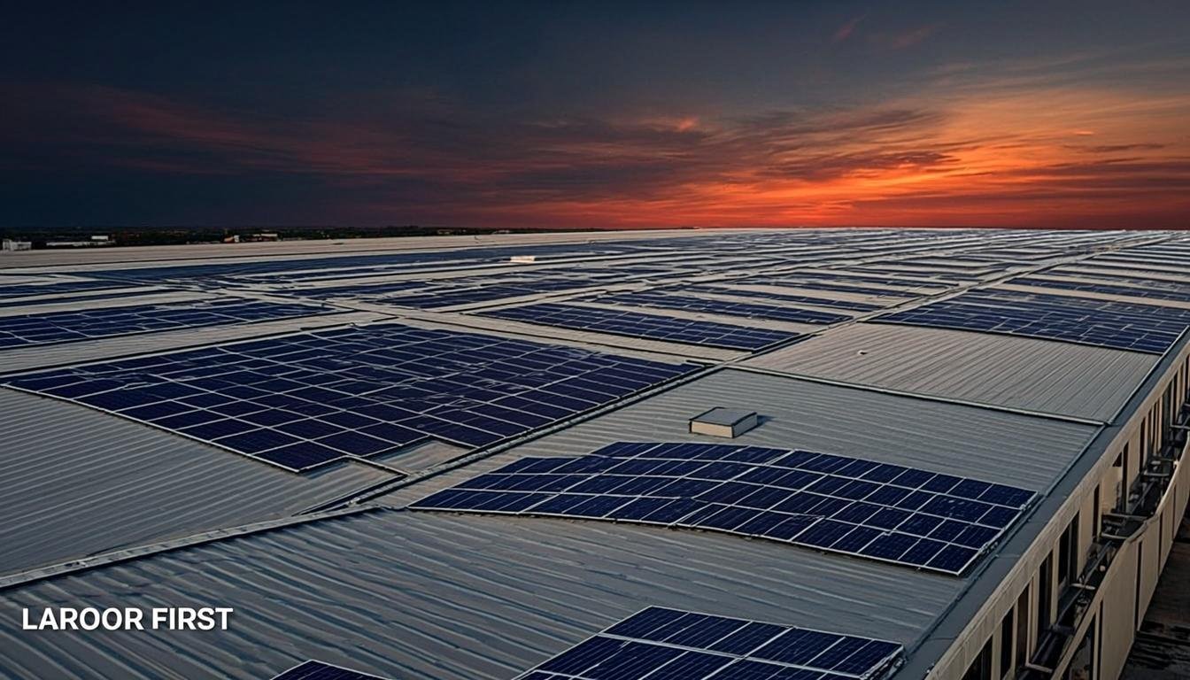 Premium solar panel installation in Lahore at golden hour